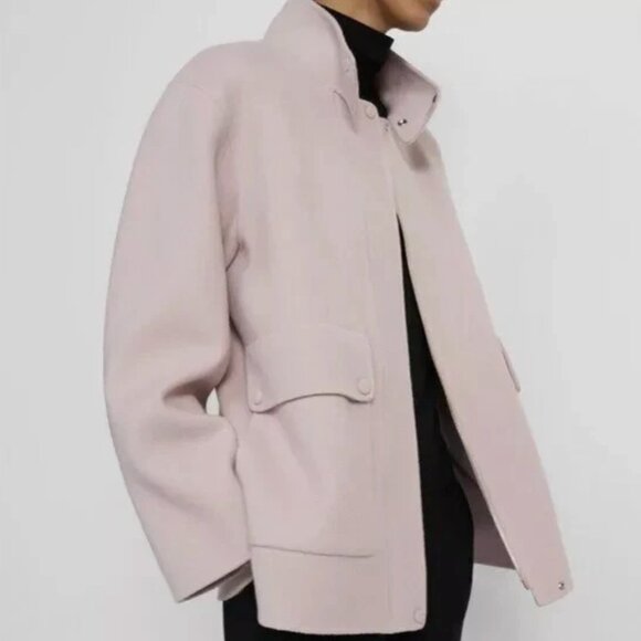 Theory rosewood pink double faced wool cashmere zipper utility peacoat jacket M - Picture 1 of 9